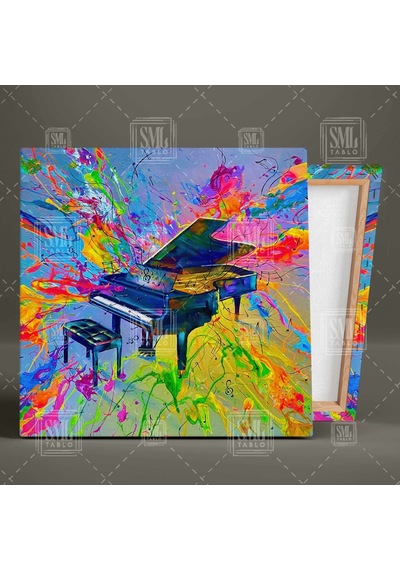 Renkli Neon Piyano Ve Müzik Enstürümanı Kanvas Tablo 60 X 60 Cm