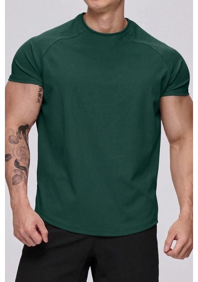 Genius Store Erkek Spor Tişört Running Sports Gym Reglan Oval Kesim Penye T-shirt Ovalt-shirt Yeşil
