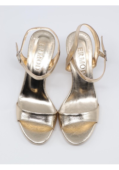 Nesilshoes Nesil Shoes Ermod 1465 Altın Topuklu Tek Bant Kadın Sandalet