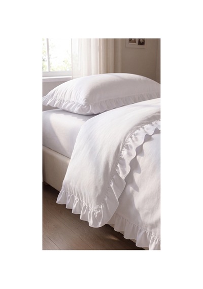 %100 Pamuk Fırfırlı Nevresim Takımı Lastikli Çarşaflı Tek Kişilik 160x200 Cm Beyaz - 904800252 Beyaz