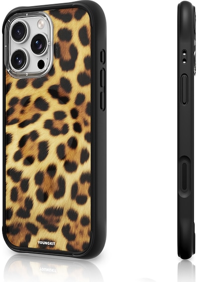 Apple iPhone 16 Pro Max Uyumlu Kılıf M-safe Şarj Özellikli Youngkit Leopard Serisi Kapak Kahverengi