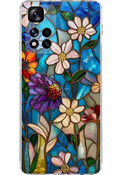 Printify Xiaomi Redmi Note 11 Pro Plus 5g İle Uyumlu Vitray Mavi Bahar Tasarımlı Şeffaf Kılıf Şeffaf