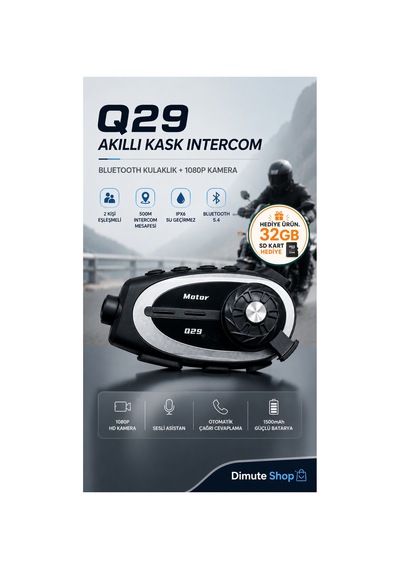 Q29 Motosiklet Kask Intercom Bluetooth Kulaklık 1080p Kamera Ipx6 Su Geçirmez 500m - 887499545