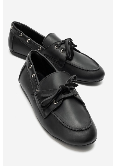 Luvi Shoes Osney Siyah Cilt Hakiki Deri Bağcıklı Kadın Loafer Ayakkabı