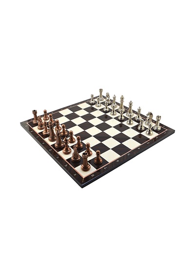 Gifthome Metal Klasik Satranç Takımı Antik Ve Katlanır Ceviz Desenli Mdf Satranç Tahtası 43x43 Cm.