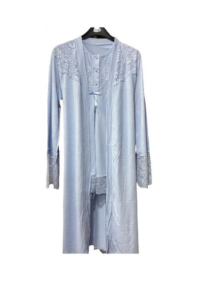 Nehirsel 3022 Mavi Hamile Lohusa 3 Lü Pijama Sabahlık Tk
