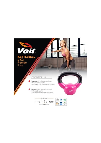 Voit Vinyl Kettlebell 2 KG Pembe