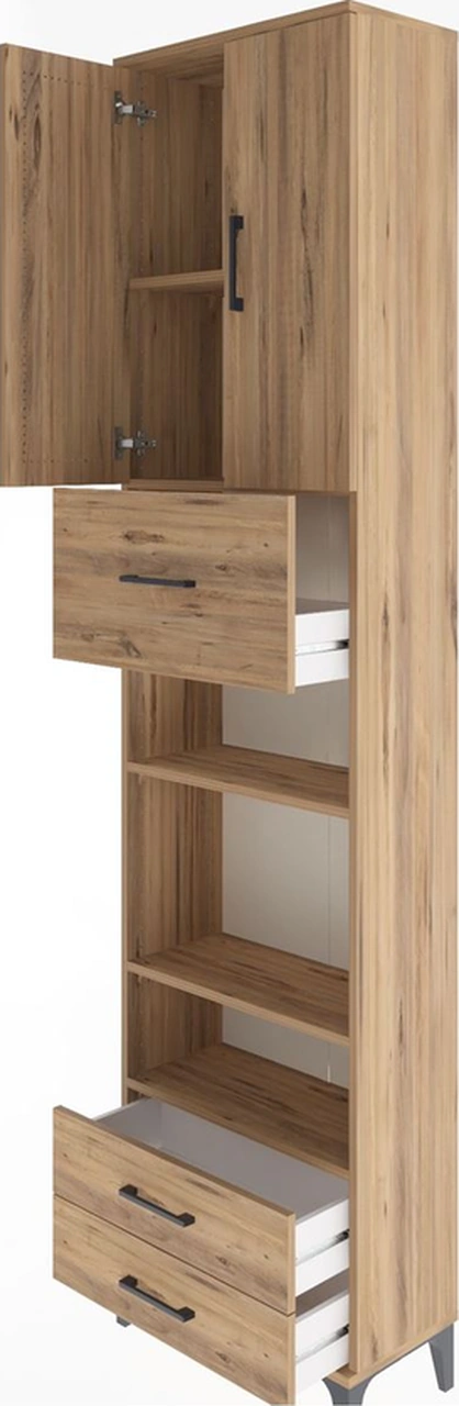 Arges Dolap 5 Raflı 3 Çekmeceli 2 Kapaklı 60x30x243 Çam-çam Çam