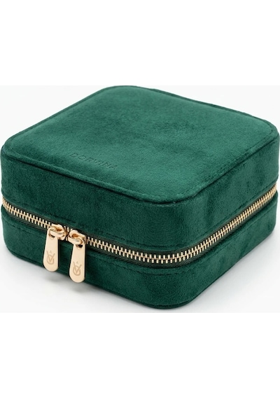 Takı Kutusu Düzenleyici Seyahat Çantası Kolye Yüzük Küpe Organizer Kadife Yeşil 10cmx10cm