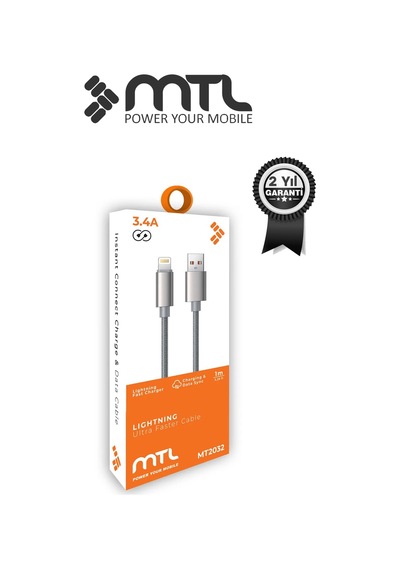 3.4a Usb To Apple Uyumlu iPhone Lightning Örgülü Alüminyum Başlıklı Hızlı Şarj Ve Data Kablosu 1 Metre Mt2032
