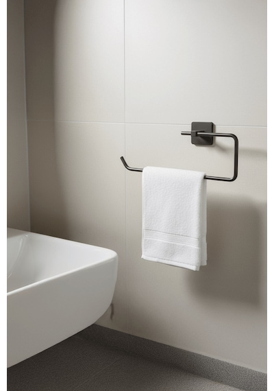 Sas Haus Siyah Yapışkanlı Solo Havluluk Kare Topuzlu, Yapıştır/vidala Montajlı Metal Banyo Askısı - S-110 - Kts Siyah