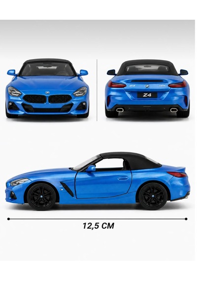 Oyuncak Bmw Z4 Diecast Açılır Kapılı Çek Bırak Metal Roadster Cabrio Model Spor Araba 1:34 Ölçek 12,5 Cm Mavi