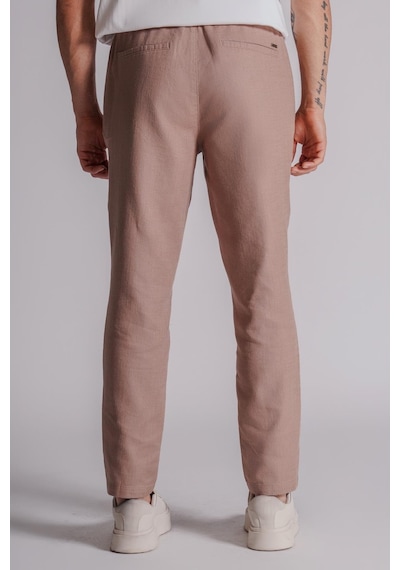 Erkek Yandan Cepli Beli Lastikli Keten Dokulu Relaxed Fit Jogger Pantolon Vizon Vizon