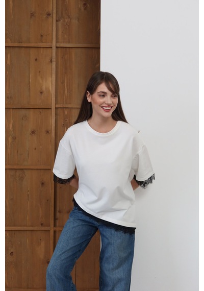 Verymoda Dantel Detaylı Tişört D2956 Krem