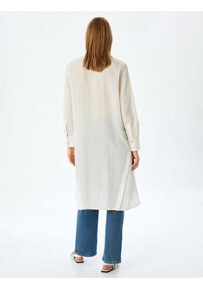 Koton Çizgili Gömlek Yaka Uzun Kollu Oversize Midi Tunik Elbise Kahverengi Çizgili 5sak80063uw 5s5 Koton Çizgili Gömlek Yaka Uzun Kollu Oversize Midi Tunik Elbise Kahverengi Çizgili 5sak80063uw 5s5