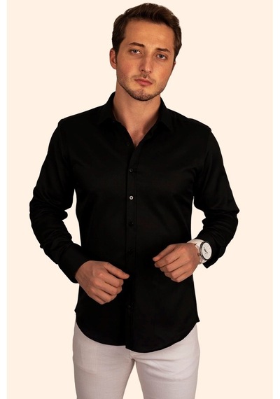 Siyah Armür Desenli Slimfit Erkek Gömlek Siyah Siyah Armür Desenli Slimfit Erkek Gömlek Siyah
