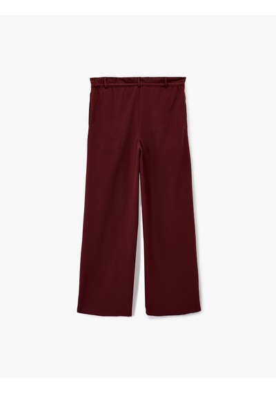 Koton Beli Bağcıklı Bağlamalı Cepli Düz Geniş Paça Kumaş Pantolon Bordo 6wak40188pw Bordo