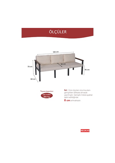 Neokas Balkon Mobilyası, Metal Oturma Grubu, Balkon Seti, Kafe Koltuğu, Teras Takımı, 1 Üçlü Koltuk Antrasit Neokas Balkon Mobilyası, Metal Oturma Grubu, Balkon Seti, Kafe Koltuğu, Teras Takımı, 1 Üçlü Koltuk Antrasit