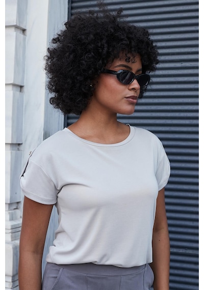 Jument Kadın Modal Penye Geniş Sıfır Yaka Düşük Omuzlu Apoletli Kısa Kol T-shirt Bluz-taş Taş Jument Kadın Modal Penye Geniş Sıfır Yaka Düşük Omuzlu Apoletli Kısa Kol T-shirt Bluz-taş Taş