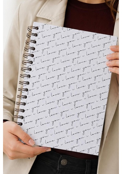A5 Spiralli Sert Kapak 120 Yaprak Bullet Journal Not Defteri, Kareli, Gri Love, Bj-k001 Çok Renkli