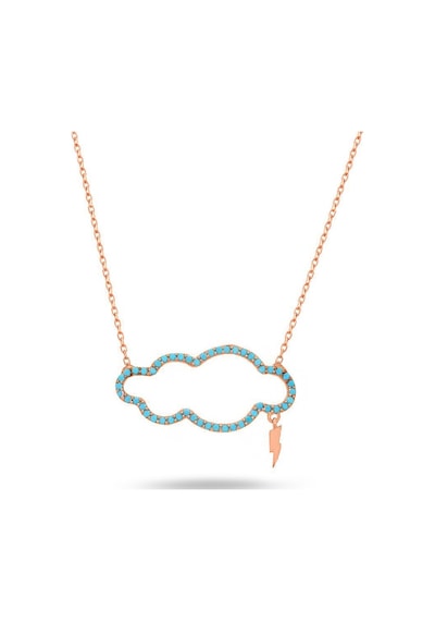 Brezza Lusso Jewelry 925 Ayar Firuze Taşlı Bulut Şimşek Kadın Gümüş Kolye 42 CM