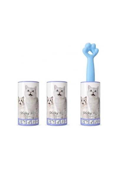 Kedi Patili Tüy Toplayıcı Sticky Roller Seti 60 Yapraklı Güçlü Yapışkanlı Kullan At Bant + 2 Adet Yedek Rulo Evcil Hayvan Tüyü, Toz Ve Kıl Temizleyici Pratik Rulo Mavi