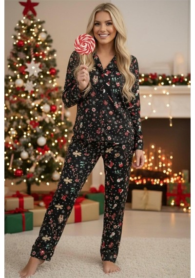 Siyah İnci Yumuşak Dokulu Süet Düğmeli Örme Pijama Takım 7984 Siyah Yılbaşı Siyah İnci Yumuşak Dokulu Süet Düğmeli Örme Pijama Takım 7984 Siyah Yılbaşı