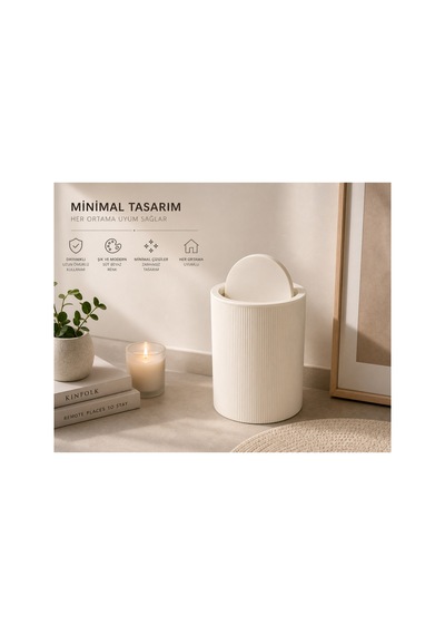 Novaflip Açılır Kapaklı Yuvarlak Çöp Kovası 6,25 L Kompakt & Modern Tasarım 22 19 Cm Beyaz