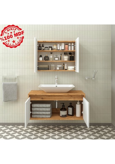 Banos Roomart Ayaksız 2 Kapaklı Lavabolu Ahşap-Mat Beyaz Mdf 1... Beyaz