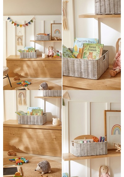 Ocean Home Textile 2'li Çocuk Odası Yıkanabilir Gri Pp Rattan Sepet Set 33 X 23 X 11 / 39 X 29 X 13 Cm