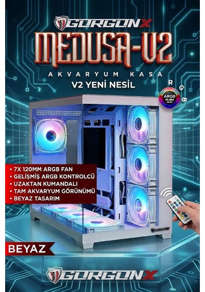 Gorgon-x Medusa-v2 7x120mm Argb Beyaz Akvaryum Kasa
