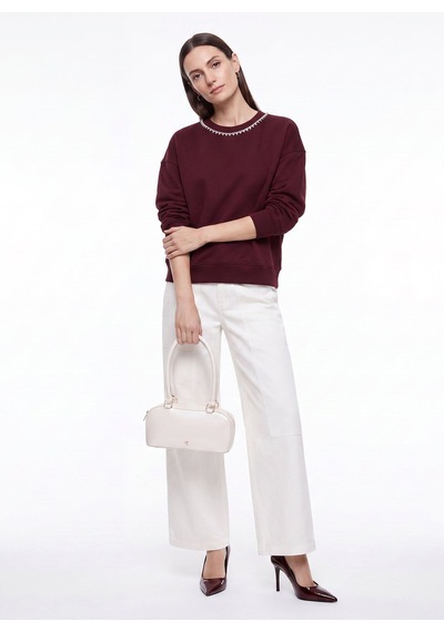 Fabrika Bordo Kadın Bisiklet Yaka Oversize Taşlı Sweatshirt F5wl-swt0036