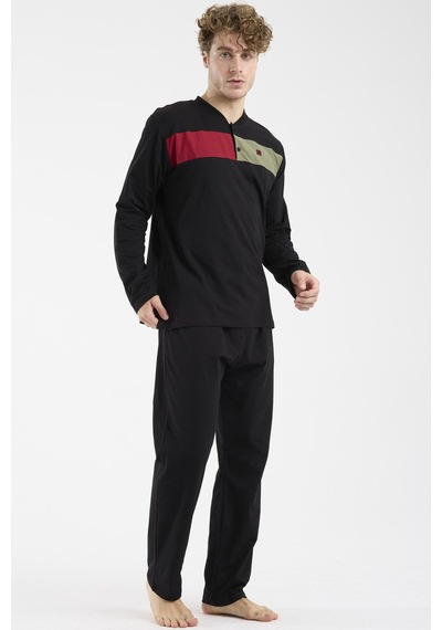 Sementa Blok Detaylı Regular Fit Pijama Takım - Siyah Siyah