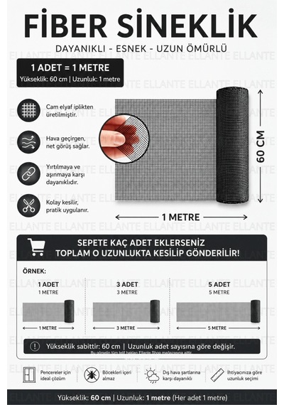 Fiber Sineklik Teli 60 Cm X 1 Metre Cam Elyaf, Uv Dayanımlı, Dayanıklı Pencere Ve Kapı Sinekliği