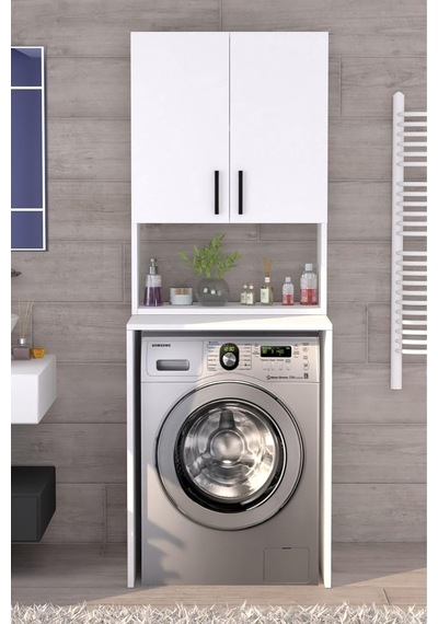 Üst Dolaplı Çok Amaçlı Çamaşır Makinesi Banyo Dolabı Beyaz Diğer