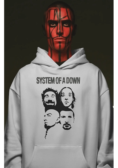 Sevbano System Of A Down Rock Metal Müzik Grubu Ön Baskılı Unisex Oversiz beyaz