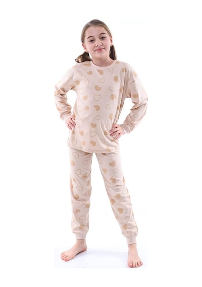 Geyik Desenli Kız Çocuk Pijama Takımı Bej