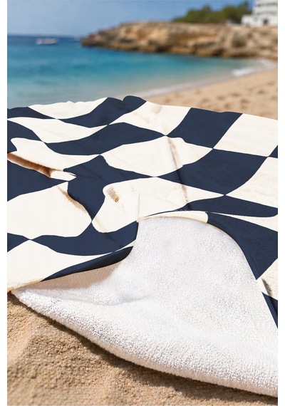 Damalı Siyah Beyaz Plaj Havlusu - Modern Geometrik Havuz Deniz Hızlı Kuruyan Mikrofiber Havlu Köpük Çayı