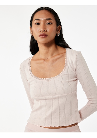 Koton Pamuklu Uzun Kollu U Yaka Crop Pijama Üstü Lila 6wlk40165mk Lila