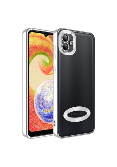 Galaxy A04 Kılıf Kamera Korumalı Logo Gösteren Zore Omega Kapak Gümüş