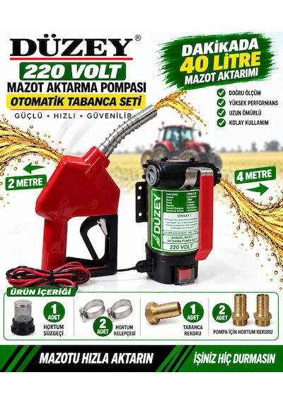 220 Volt Mazot Aktarma Pompası & Otomatik Akaryakıt Tabancası Set