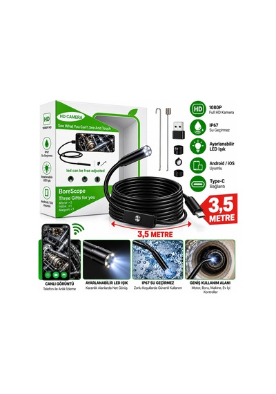 Hd 3.5 Metre- Su Geçirmez Yılan Kamera Ip67 Sertifikalı Led Işıklı Android Destekli 5728