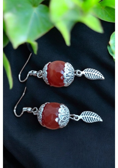 Kırmızı Akik Küpe 14 Mm Faset Elmas Kesim Akik Taşı Küpe 2 Adet 1 Takım Doğal Taş Küpe Kırmızı Kırmızı