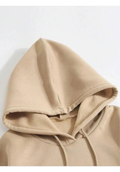 Mbb E-ticaret Erkek 3 İplik Pamuklu Kapüşonlu Kanguru Cepli Sweatshirt Hoodie - Bej