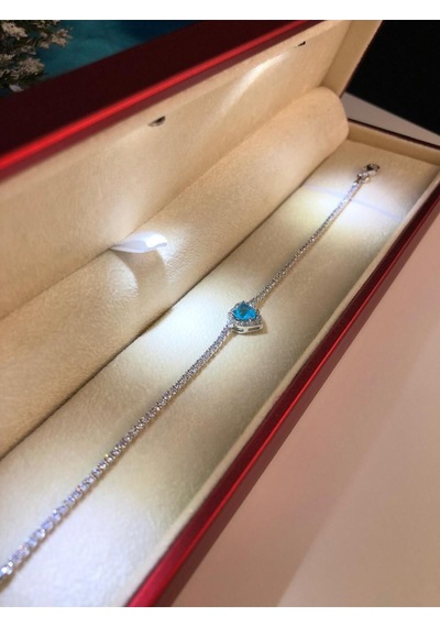 Swarovs'ki Taşlı Aqua Kalp Su Yolu 925 Ayar Gümüş Sevgiliye Eşe Hediye Bileklik