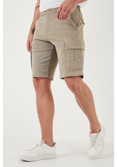 Buratti Streç Pamuklu Regular Fit Normal Bel Kargo Cepli Erkek Şort 4510S79Milan Bej
