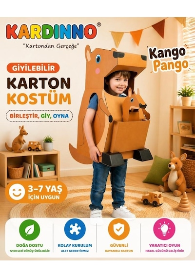 Kardinno Zıp Zıp Kango Pango Karton Giyilebilir Çocuk Kostümü Etkinlik Parti Doğum Günü Kostüm Kahverengi