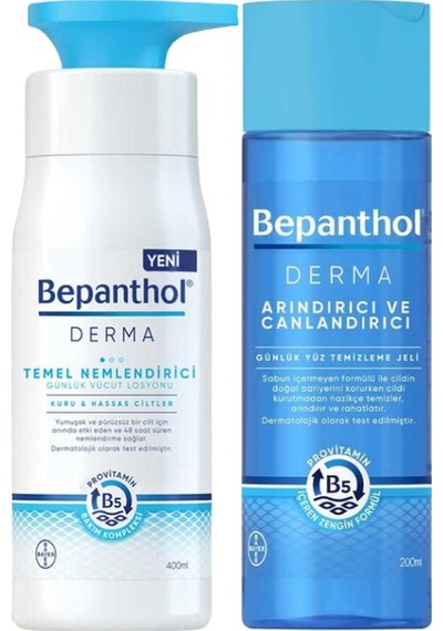 Bepanthol Derma Temel Nemlendirici Günlük Vücut Losyonu 400 ML + Yüz Temizleme Jeli 200 ML
