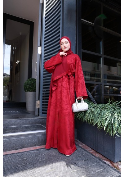 Şakika Kadın Sahar Luxe Abaya Ferace & Şal - Standart Beden & Farklı Boy Bordo