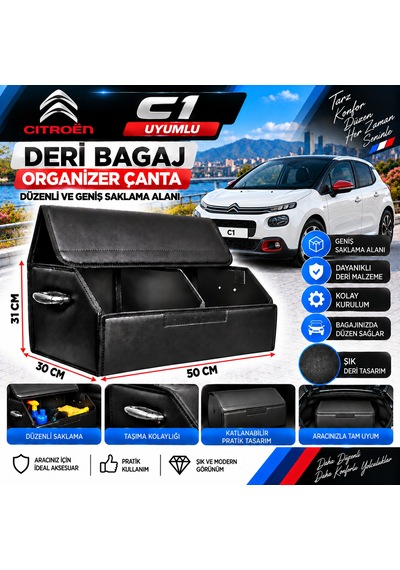 Citroen C1 Uyumlu Oto Bagaj Organizeri Deri Bagaj Kutu Çanta 1